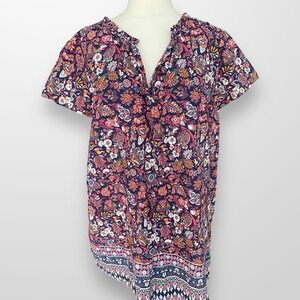 Liz Claiborne Woman Size 2X‎ Top Shirt Tunic Short Sleeve Linen Cotton Floral